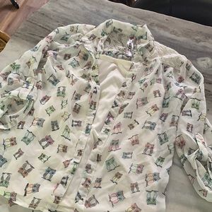 Camisole and Sheer Button Down Owl Print Shirt
